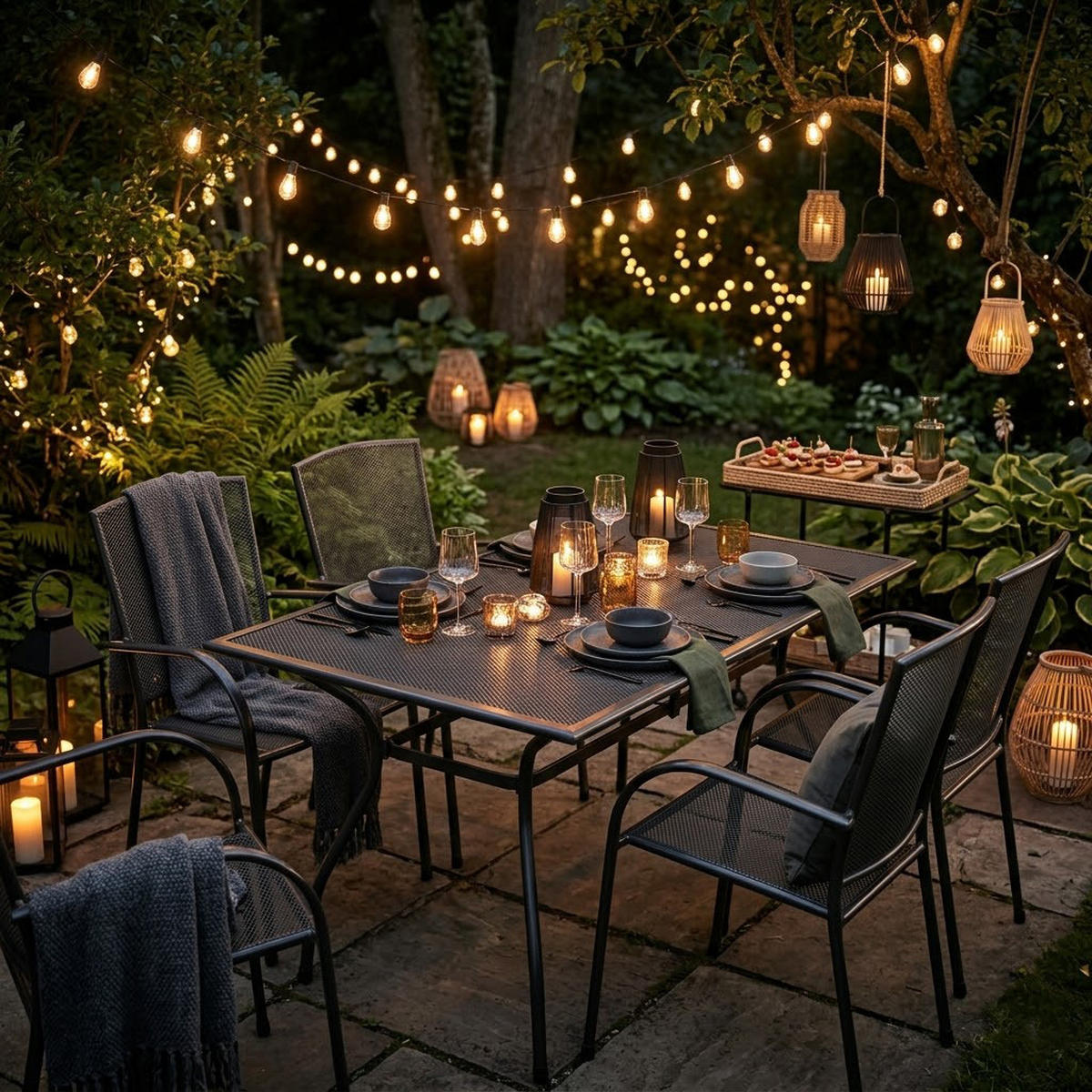 GARTENESSGRUPPE Glasgow - GARTEN-GARNITUR für 4 Personen - Gartenmöbel Set 5-teilig - Streckmetall anthrazit - Grau, Metall - TPFGarden