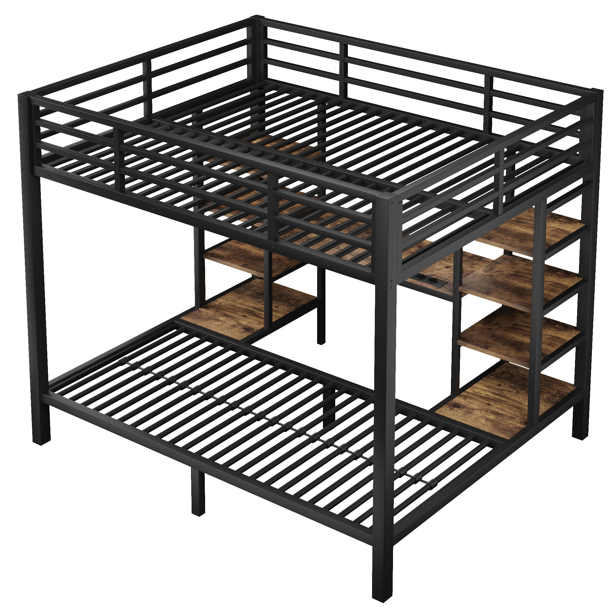 ETAGENBETT 90/140/200 cm mit Staufächern und LED, DE-42025, in Schwarz - Schwarz, Metall (90/200cm) - ComfortXL