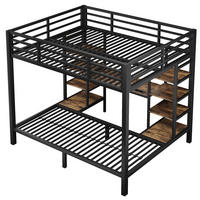 ETAGENBETT 90/140/200 cm mit Staufächern und LED, DE-42025, in Schwarz - Schwarz, Metall (90/200cm) - ComfortXL