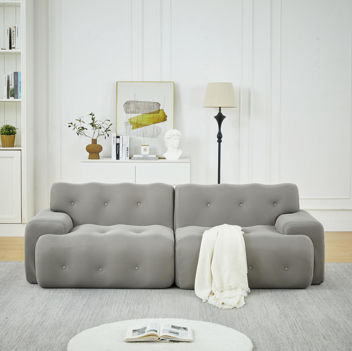 SOFA 2-Sitzer 224 x 104 x 66 cm Stoff Grau - Hellgrau, Holzwerkstoff (104/66/224cm) - Meubliv