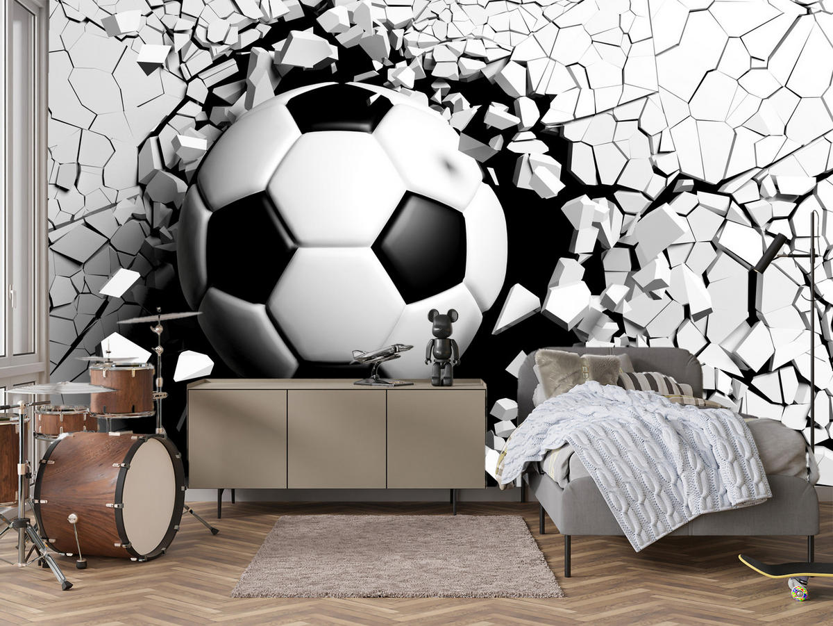 FOTOTAPETA Pre Obývaciu Izbu Futbal Betónová Stena Trhlina 150 x 105 cm - čierna/sivá, papier (150/105cm) - Muralo