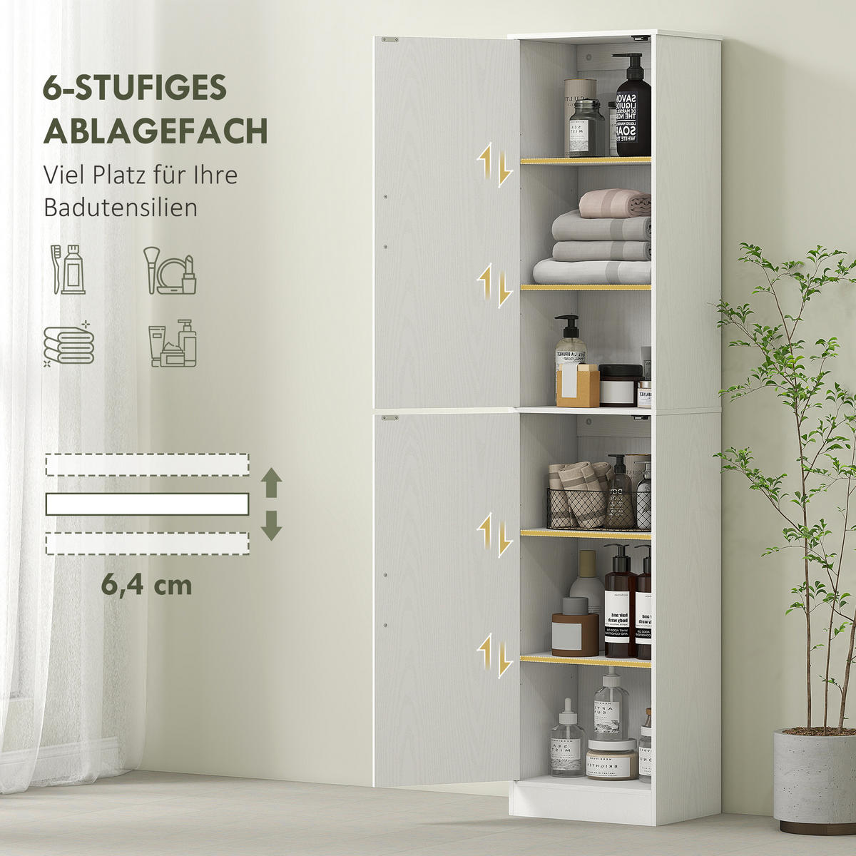 BADEZIMMERSCHRANK Badschrank Hochschrank schmal mit 2 Türen Verstellbare Regale - Weiß, Karton (35/180/40cm) - HOMCOM