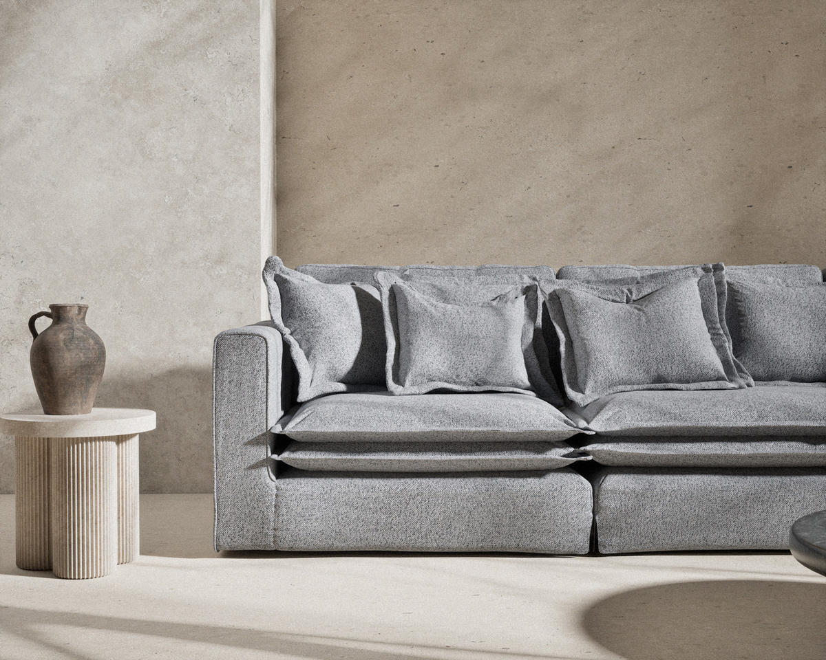 6-SITZER SOFA Amalfi Grau Webstoff - Schwarz/Grau, Holz/Holzwerkstoff (338/90/119cm) - Maison de Reve