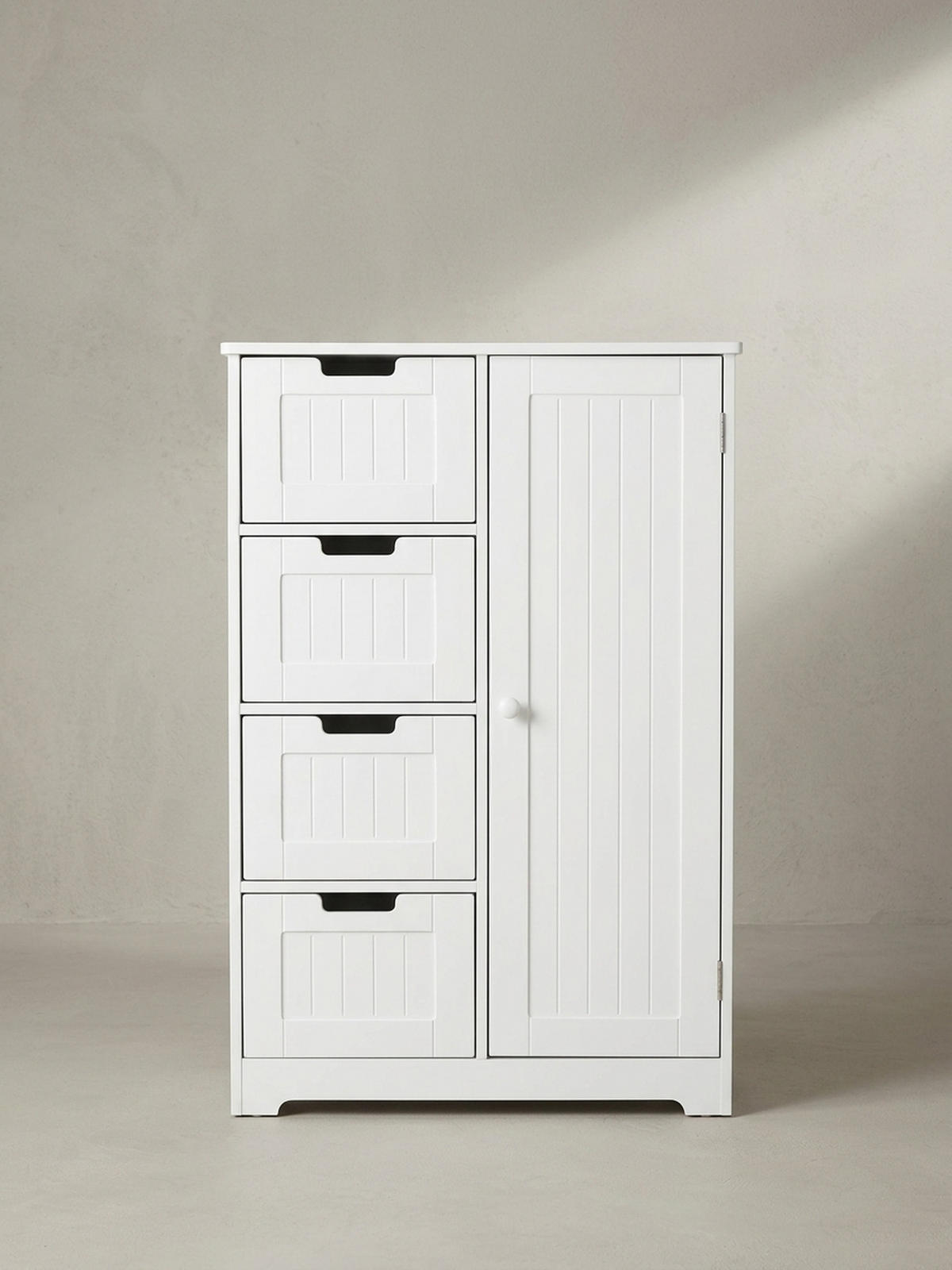 BADSCHRANK Weiß 30x83x30 cm im Landhausstil aus MDF mit 4 Schubladen - Weiß, Holz (56/83/30cm) - KADIMA DESIGN