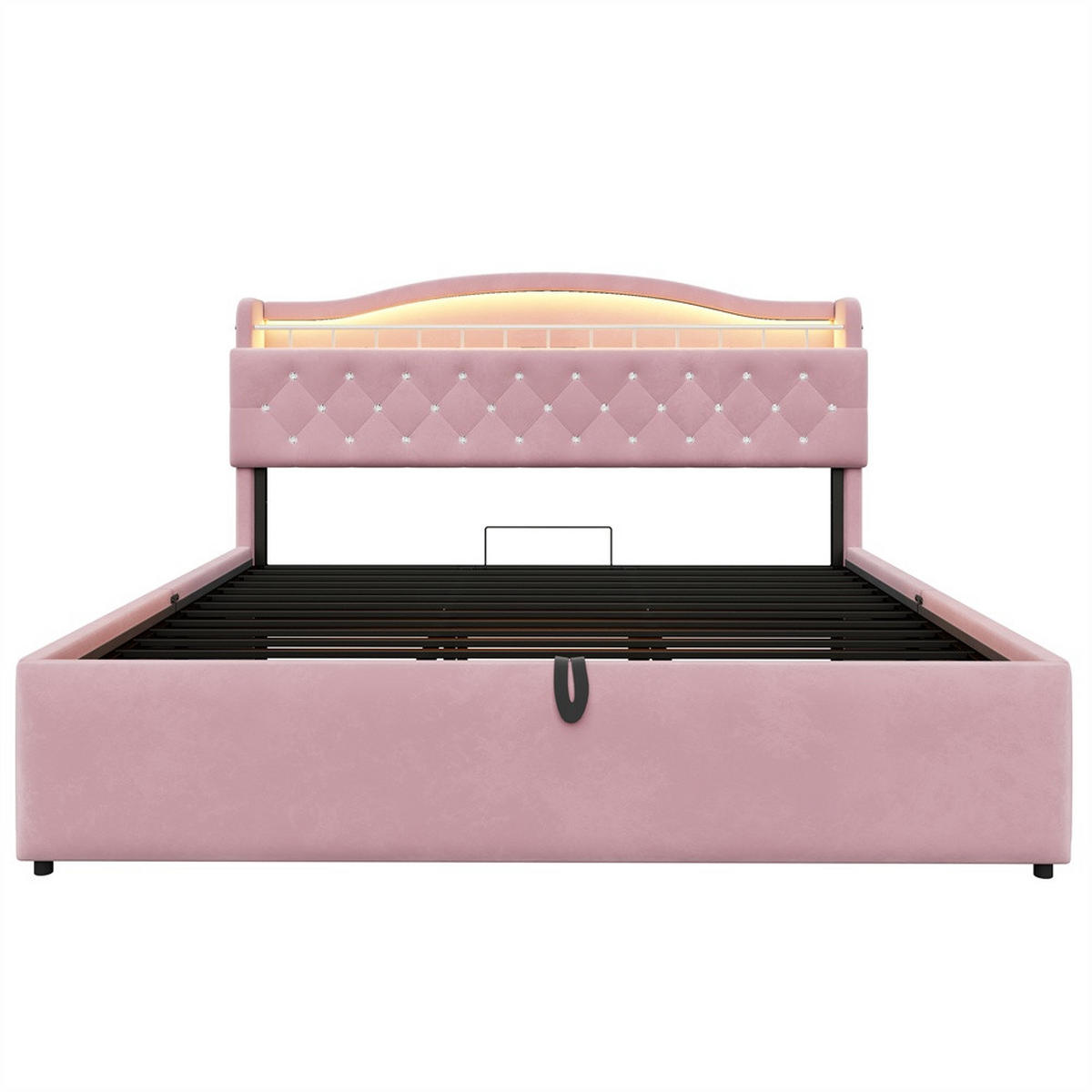 POLSTERBETT 180x200 cm mit hydraulischem Stauraum - LED Beleuchtung & Ladestation - Rosa - Ohne Matratze - Pink, Textil (180/200cm) - DELFA