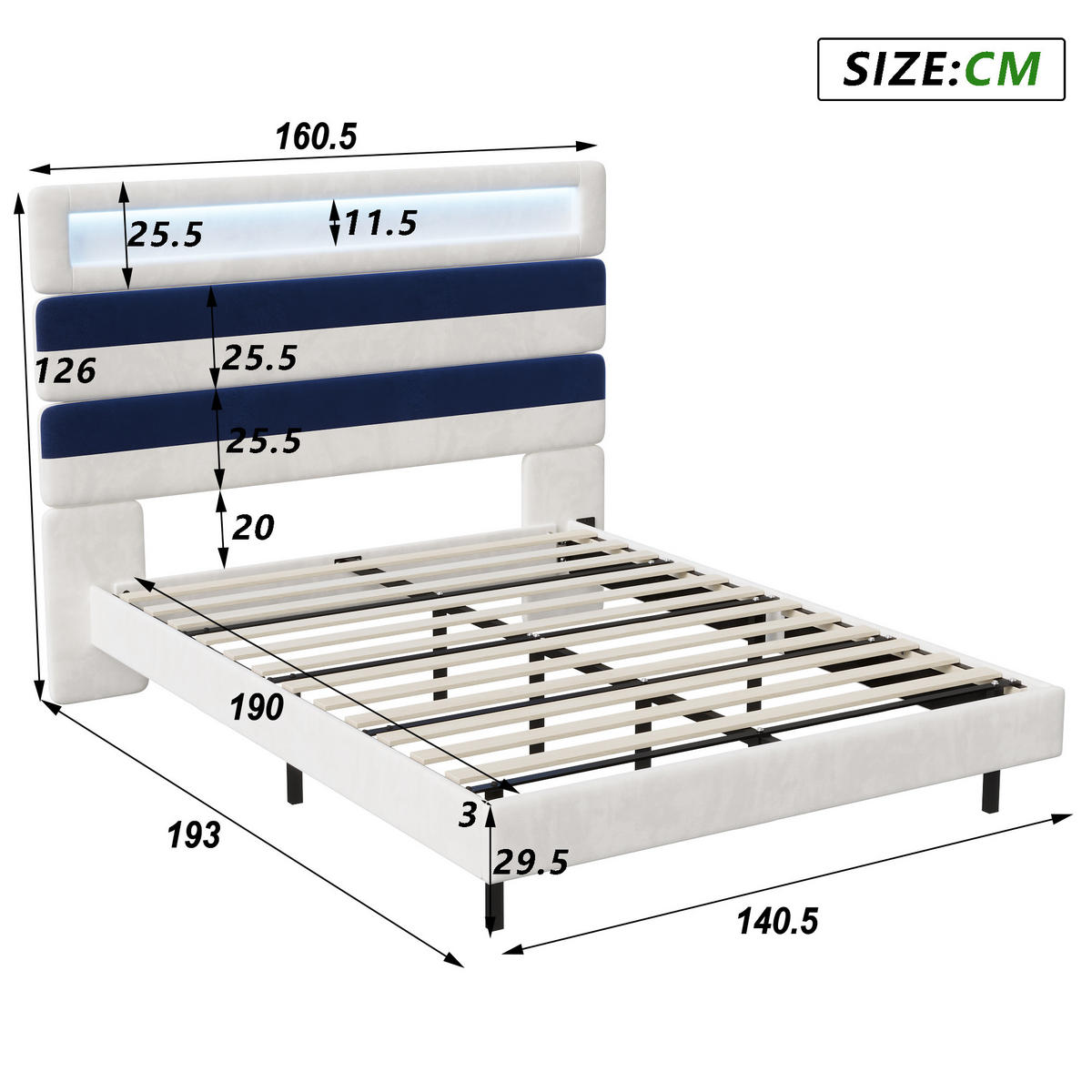 POLSTERBETT 140x190 cm LED 2 USB Lattenrost weiß - Weiß, Holz (140/190cm) - LEBENLANG