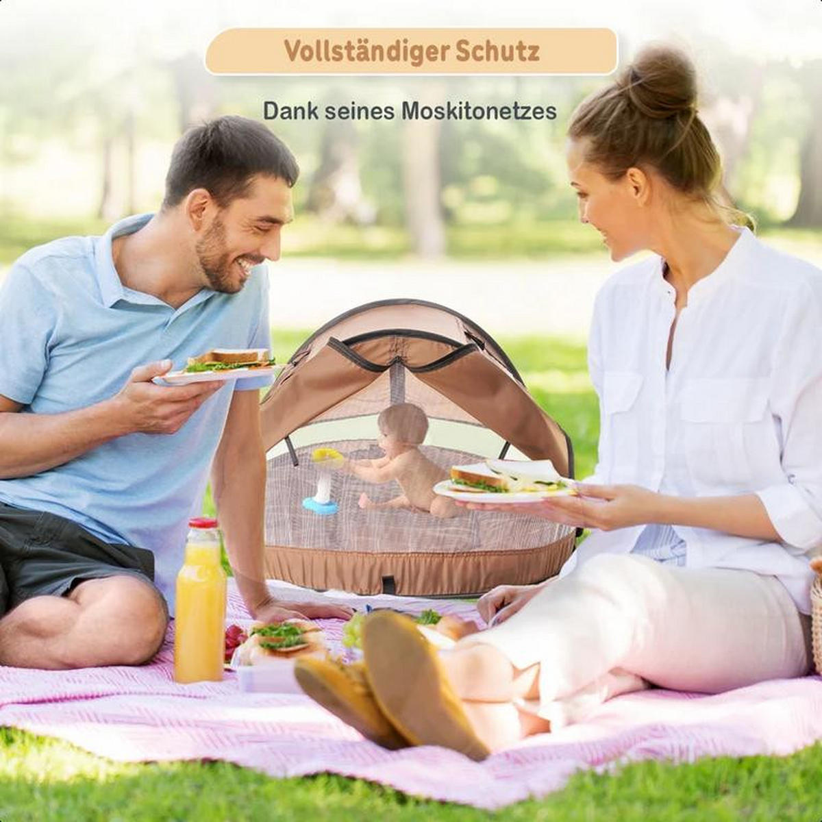 REISEBETT Baby mit Matratze bis 3 Jahre mit Moskitonetz Braun - Braun, Kunststoff (107/40cm) - Twinky