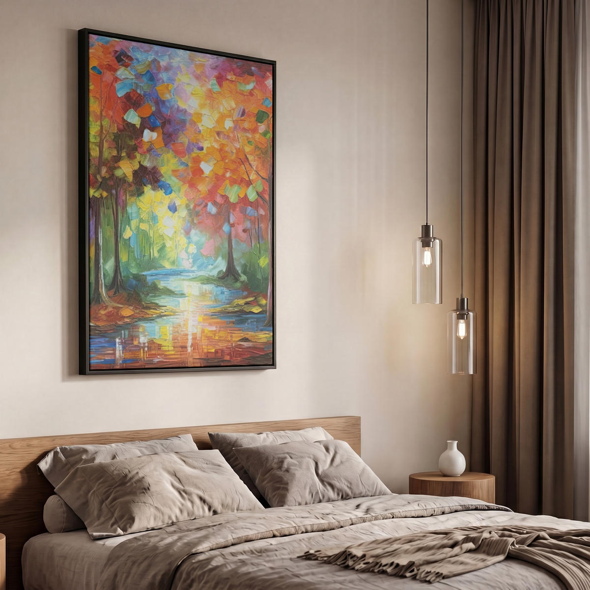 LEINWAND Bilder mit Rahmen - Landschaft - Wald - Farben - Natur - 60x90 - Multicolor, Textil (60/90cm) - MuchoWow