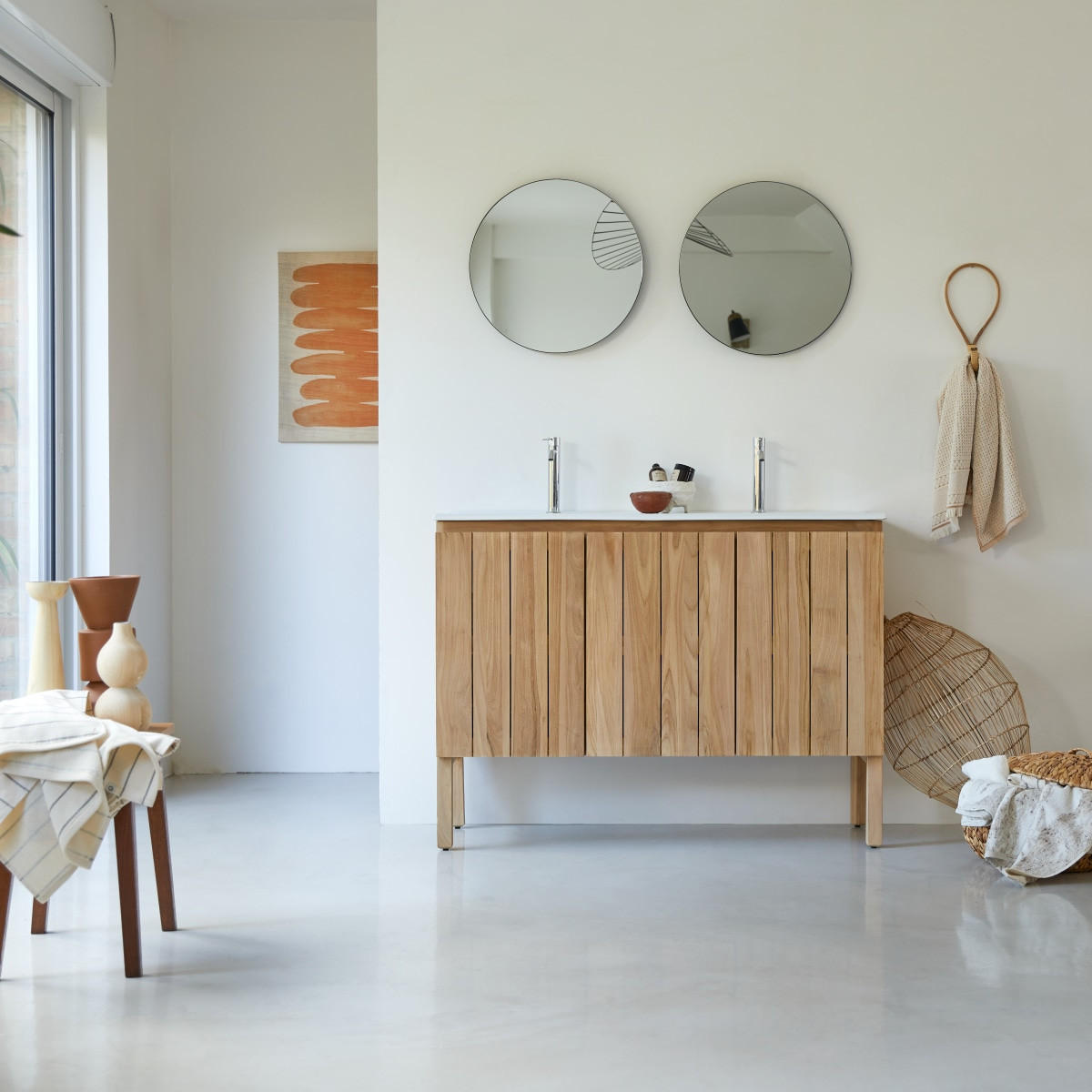 BADEZIMMERMÖBEL Jill Natur aus Teak - Naturfarben, Holz (121/90/46cm) - Tikamoon