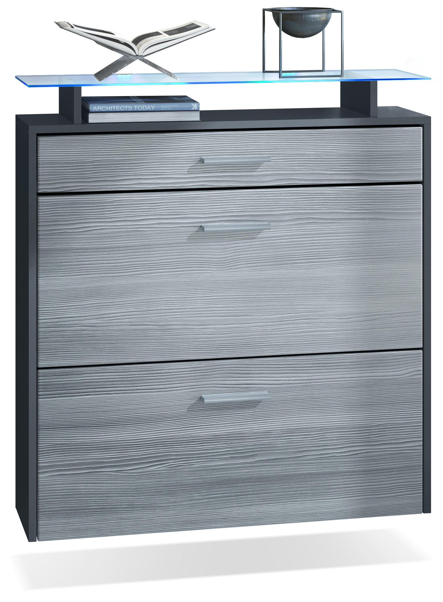 SCHUHSCHRANK Malea Fronten in Avola-Anthrazit - Anthrazit, Holzwerkstoff (89/96/23cm) - Vladon