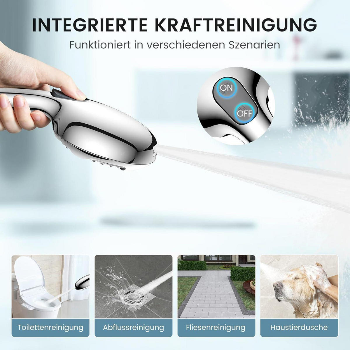 HANDBRAUSE mit Filter und 7 Strahlarten Silber - Silberfarben, Metall (13.5/12.7/31cm)