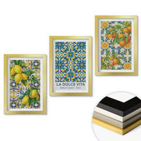WANDBILDER 3er Set - 20x30 cm Goldrahmen - Zitronen, Orangen, Blumen, Italien - Goldfarben, Kunststoff (20/30cm) - ArtPrintCave