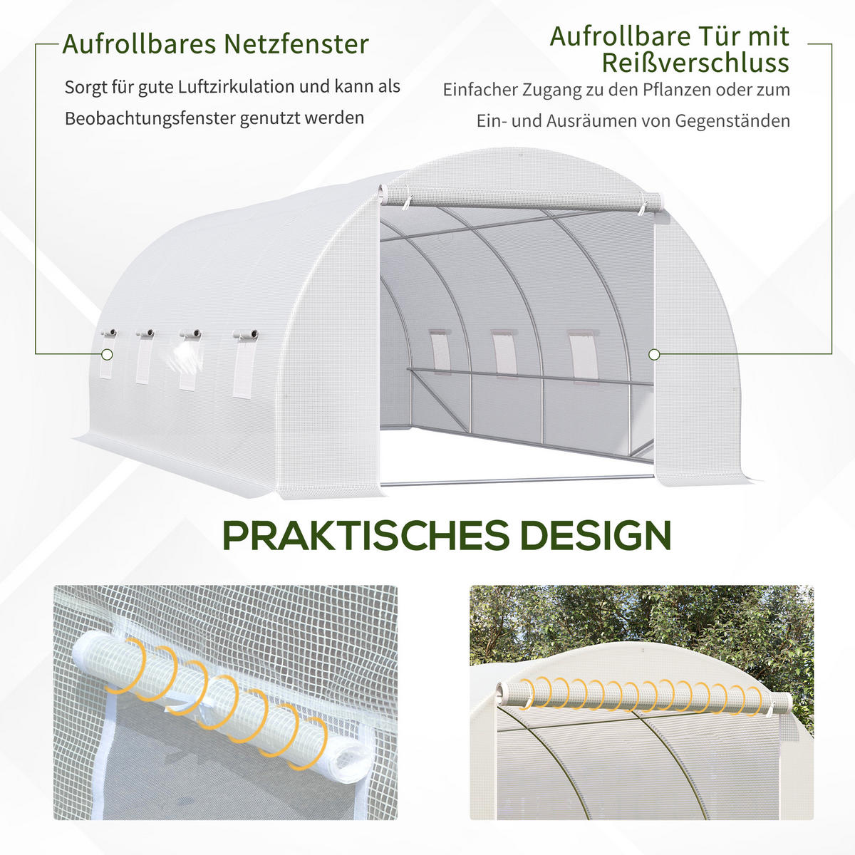 FOLIENGEWÄCHSHAUS, Weiß, PE, Metallrohr - Weiß, Kunststoff (300/200/595cm) - Outsunny