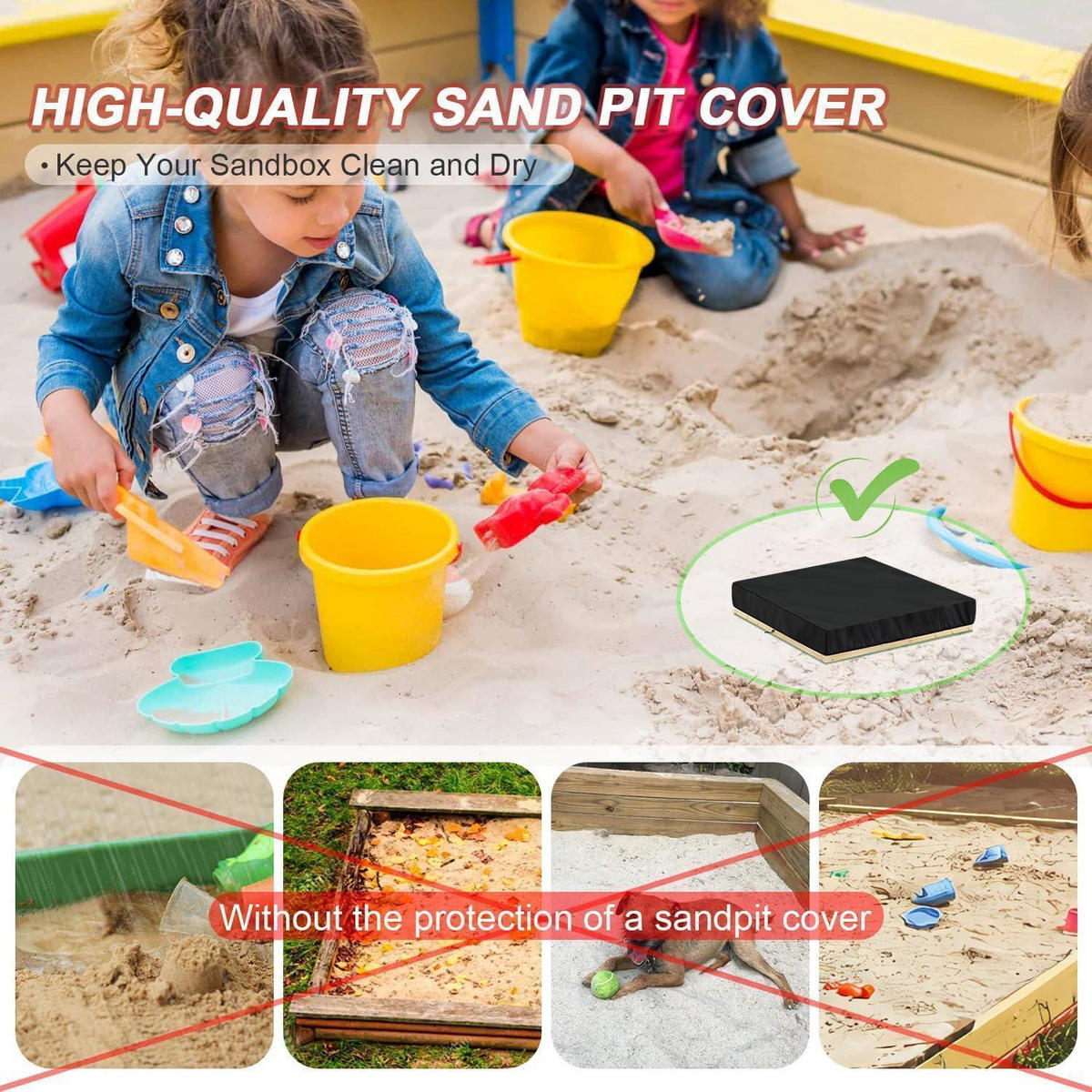 SANDKASTEN Abdeckung 160 x 160 cm Wasserdicht - Schwarz, Textil (1/1/1cm)