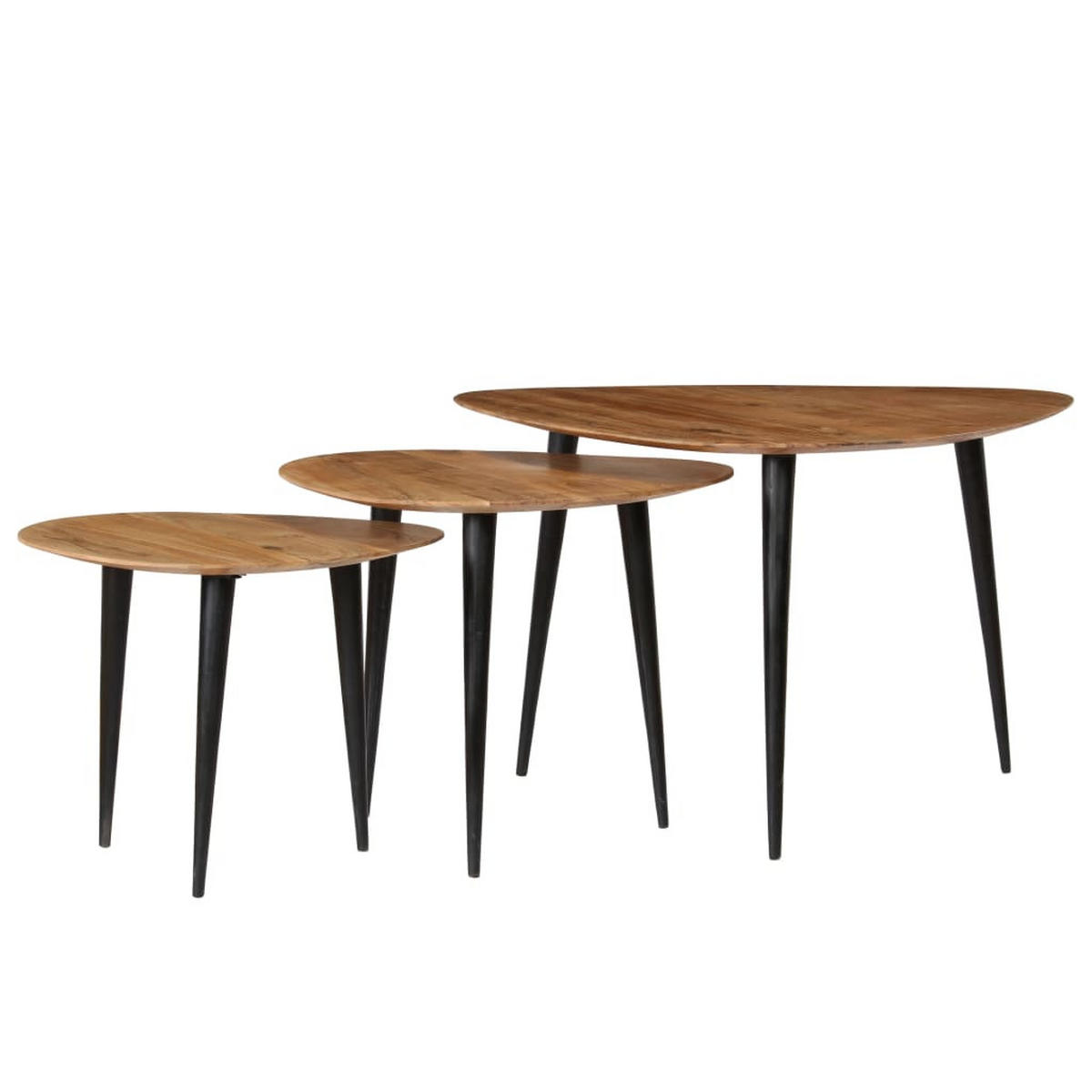 3-TLG. Couchtisch-Set Massivholz Akazie - Braun, Holz (70/70/40cm) - furnicato