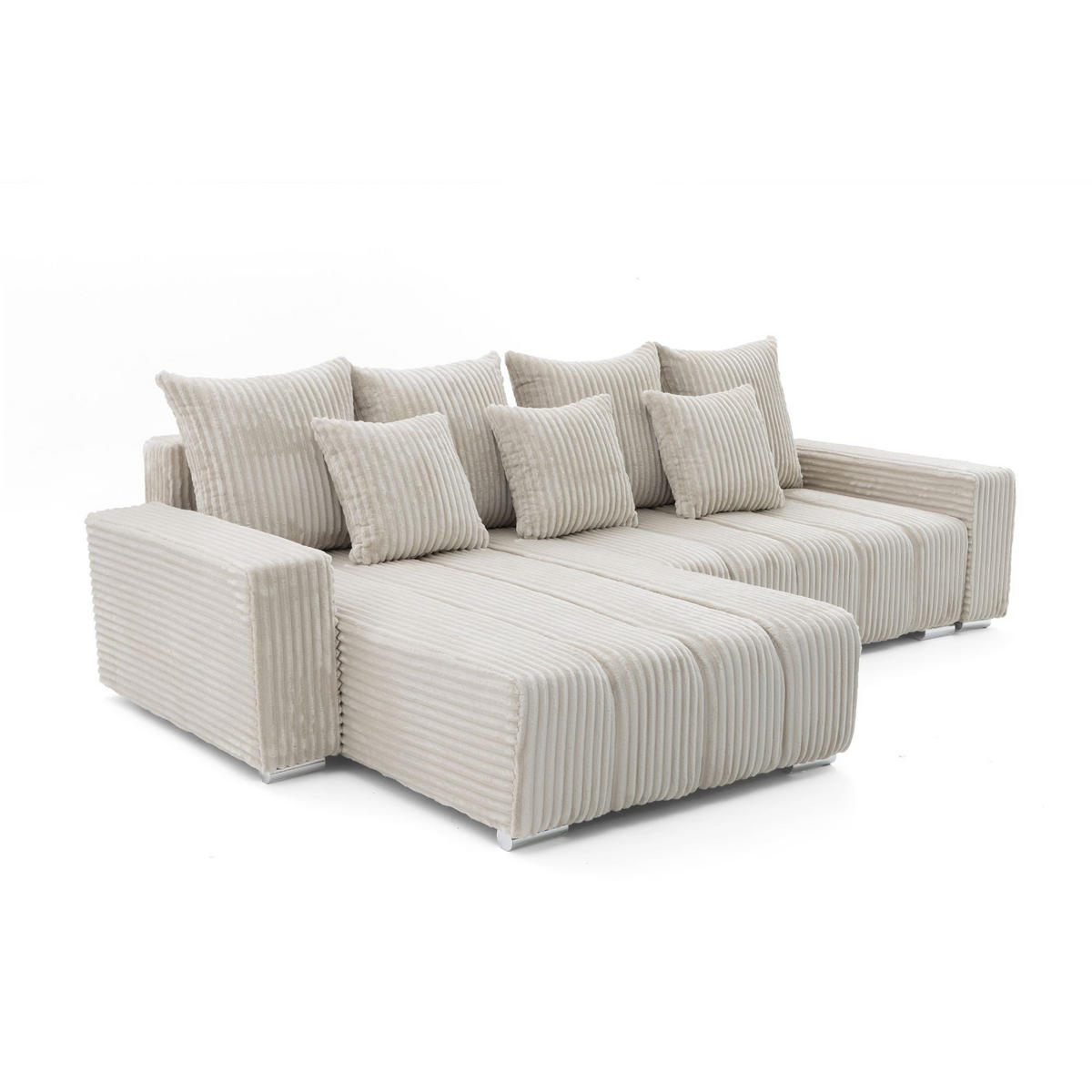 ECKSOFA PIANO L Links mit Schlaffunktion 137x234 Cord Beige - Beige/Silberfarben, Holz/Textil (278/178cm) - Muffo