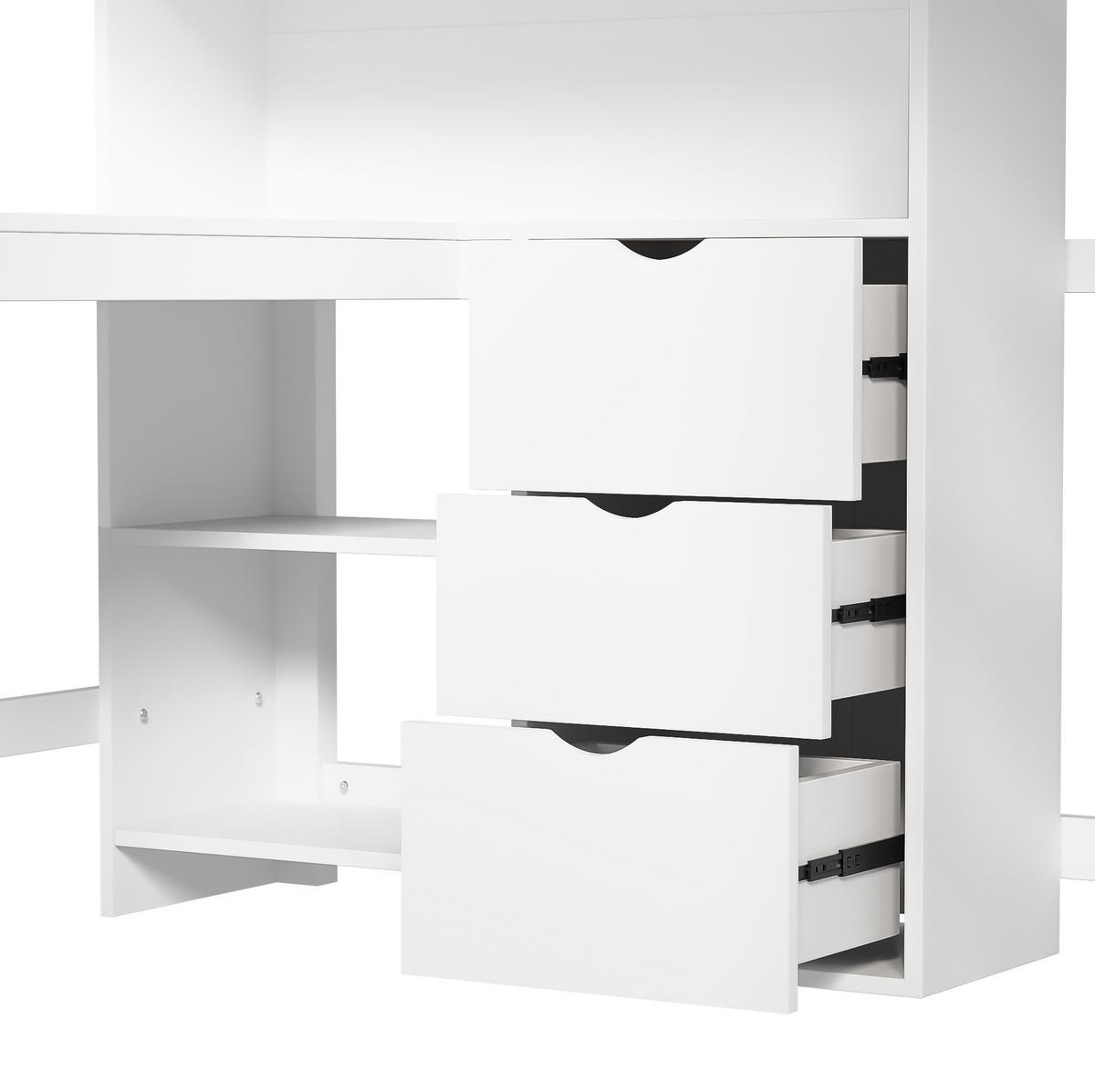 HOCHBETT 90/200 cm in Weiß mit Schreibtisch und 3 Schubladen - Weiß, Holz (90/200cm) - Flora Grace