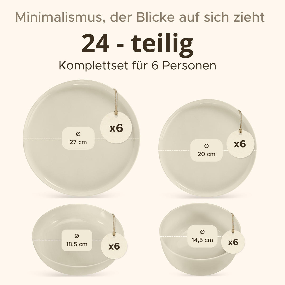 KOMBISERVICE VICTO 6 Personen 24-tlg - Beige, Keramik (27/2/27cm) - KONSIMO®