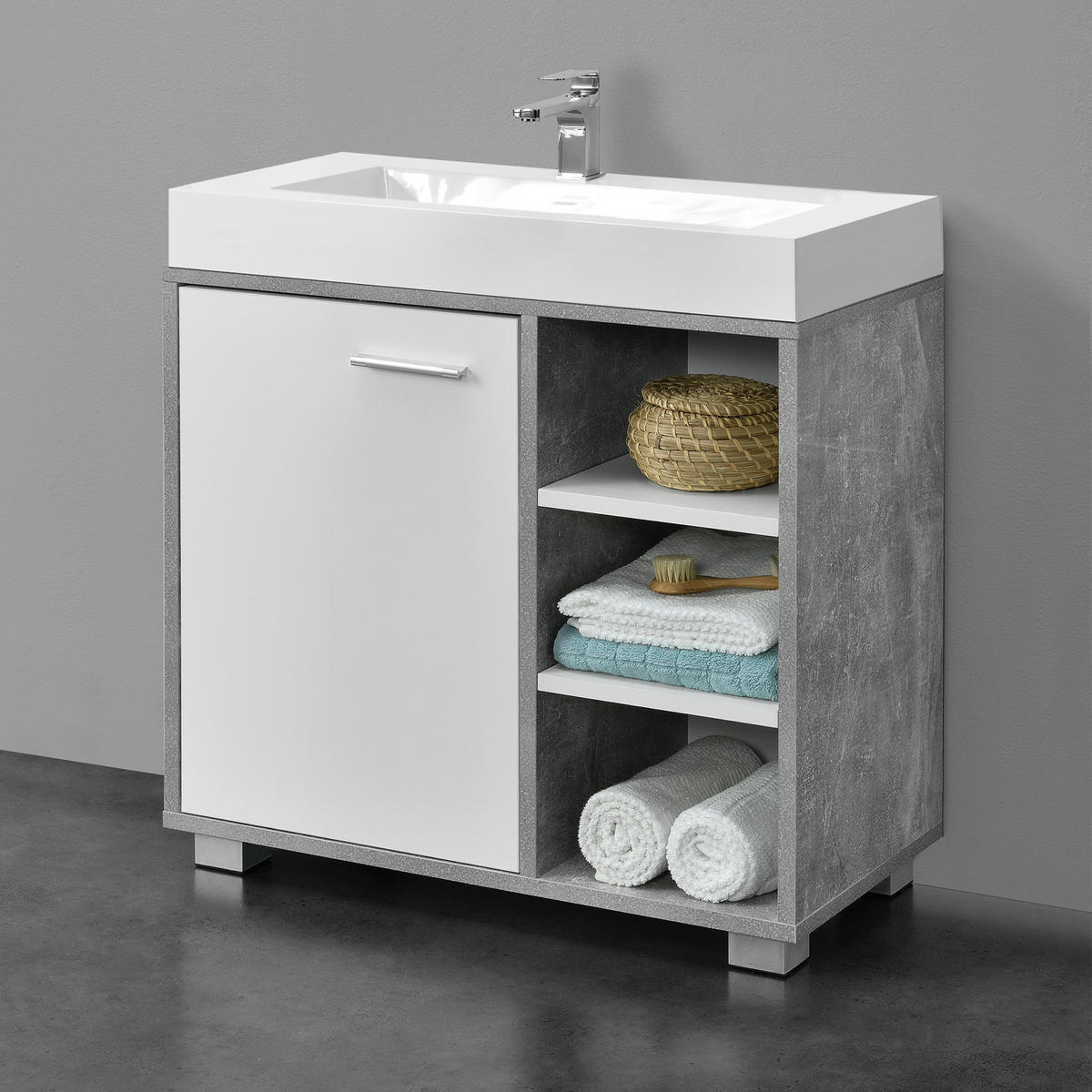 WASCHBECKENUNTERSCHRANK Narvik - Weiß/Grau, Holzwerkstoff (60/55.6/31cm) - [en.casa]