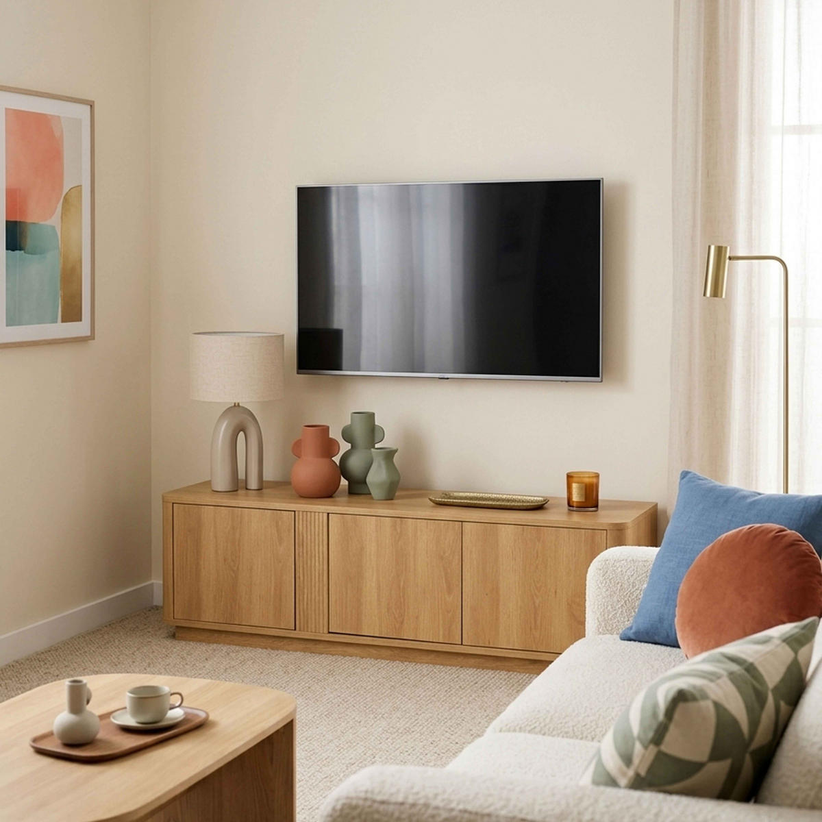 TV-MÖBEL, helle Holzoptik - Beige, Holz (150/40/40cm) - Oviala