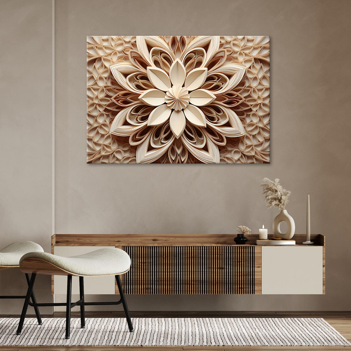 WANDBILD abstraktion blume 3d - Beige, Textil (60/40cm) - Feeby
