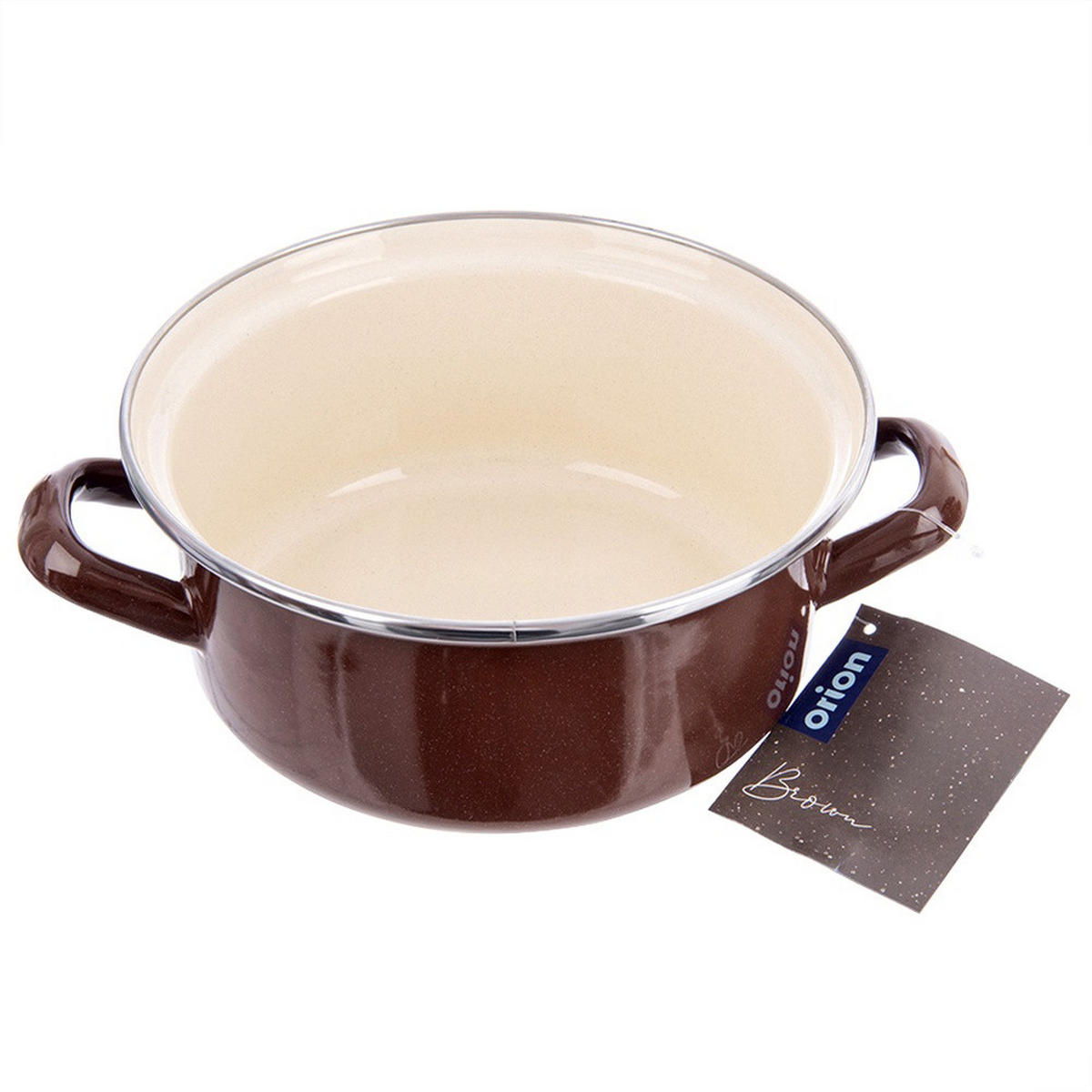 EMAILLIERTOPF Brown mit Griffen braun - Braun, Metall (18.5cm) - Orion 