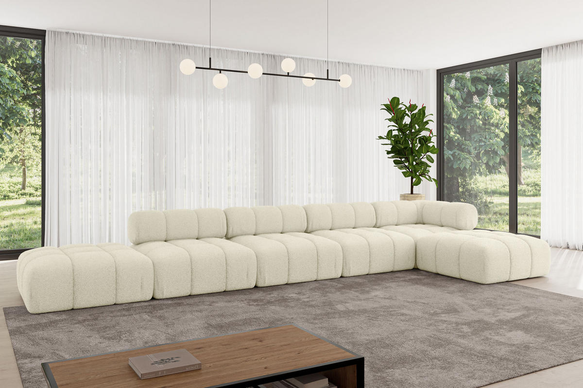 ECKSOFA modulares Sofa Kerru-L3 - 475x190x70 cm Beige Bouclé - Beige, Holzwerkstoff/Textil (475/190cm) - ALTDECOR