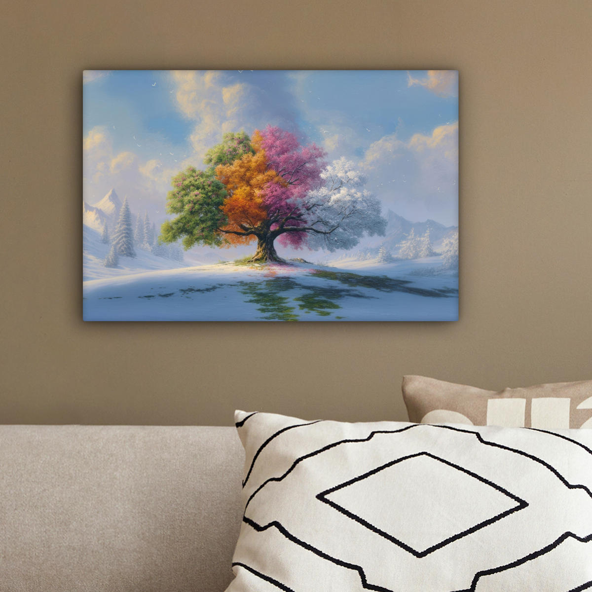 LEINWANDBILD Baum - Jahreszeiten - Winter - Landschaft Deko Schlafzimmer 30x20 cm - Multicolor, Textil (30/20cm) - MuchoWow