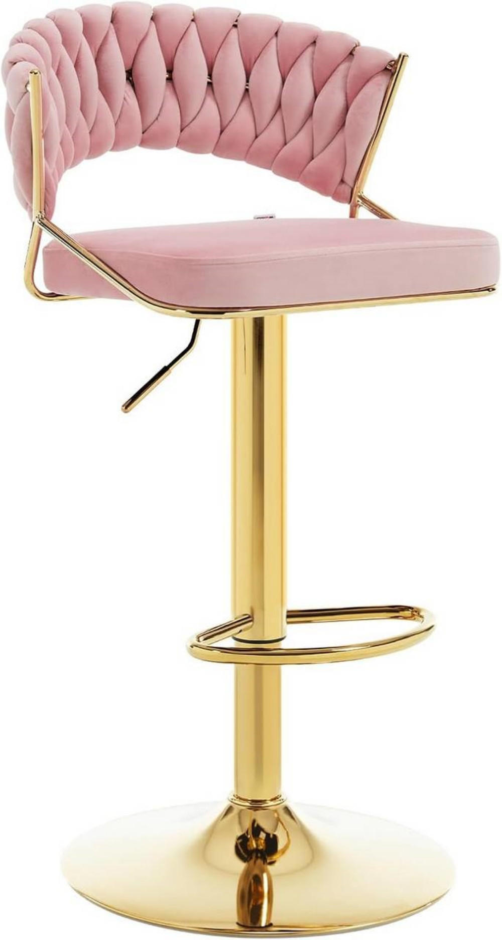 BARHOCKER mit geflochtener Rückenlehne, Samt, Rosa - Goldfarben/Rosa, Textil/Metall (48/83/46.5cm) - Woltu