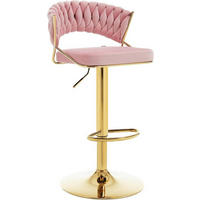 BARHOCKER mit geflochtener Rückenlehne, Samt, Rosa - Goldfarben/Rosa, Textil/Metall (48/83/46.5cm) - Woltu