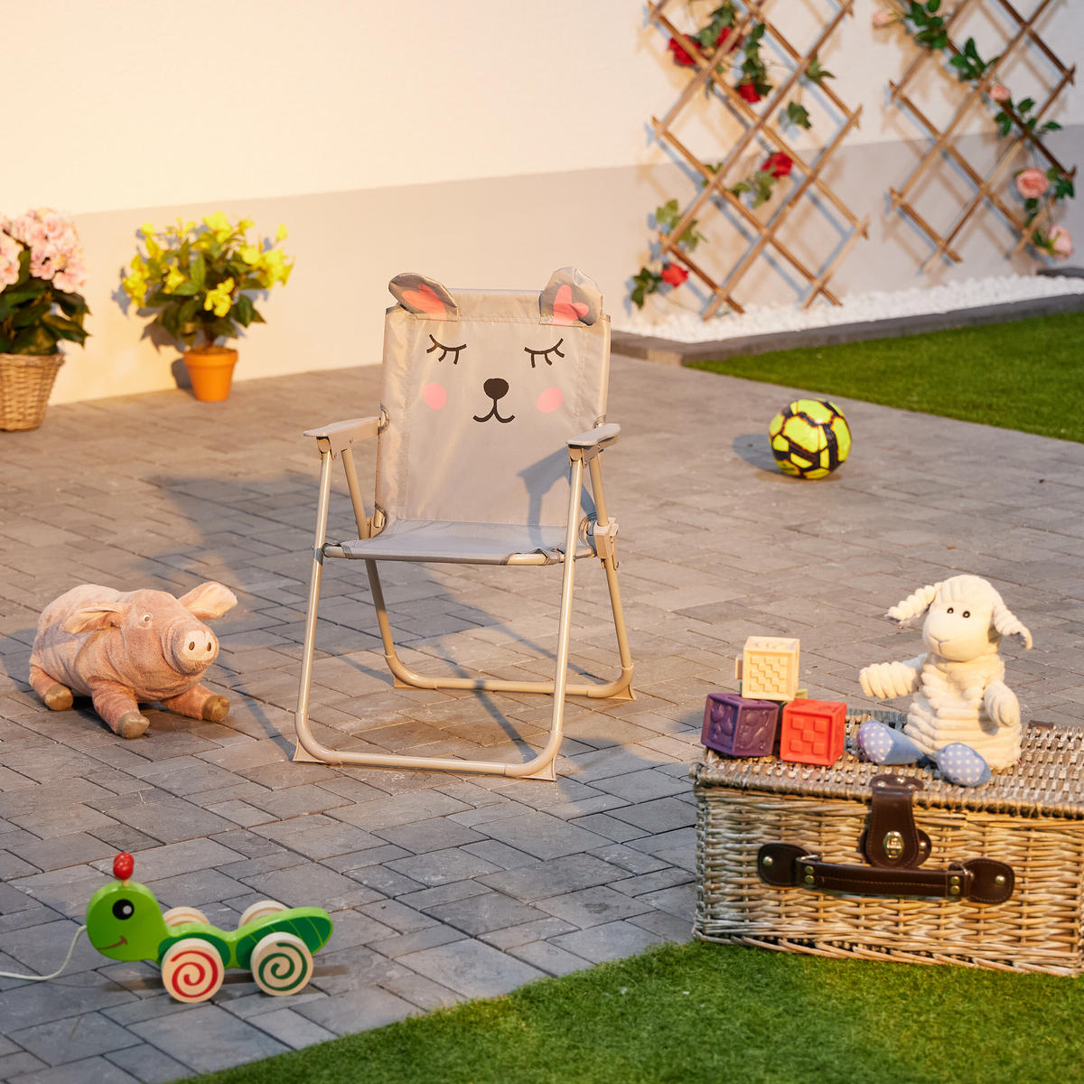 KINDER-KLAPPSTUHL - Grau, Textil/Metall (36/51.5/37.5cm) - Relaxdays