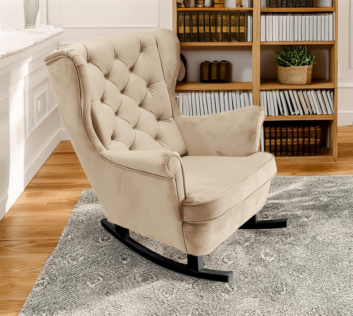 SCHAUKELSESSEL mit gepolstertem Sitz und Armlehnen, 102x81x95 cm, Beige_29801 - Buche Kolonial/Schwarz, Holz/Textil (81/102/95cm) - DomoHome