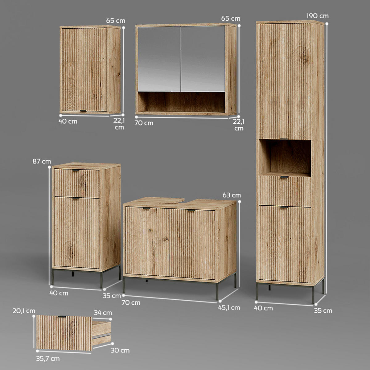 BADMÖBEL-SET ATERNO Viking Oak 5 Teile - Eiche Wotan, Holzwerkstoff (70/63/45cm) - Livinity®
