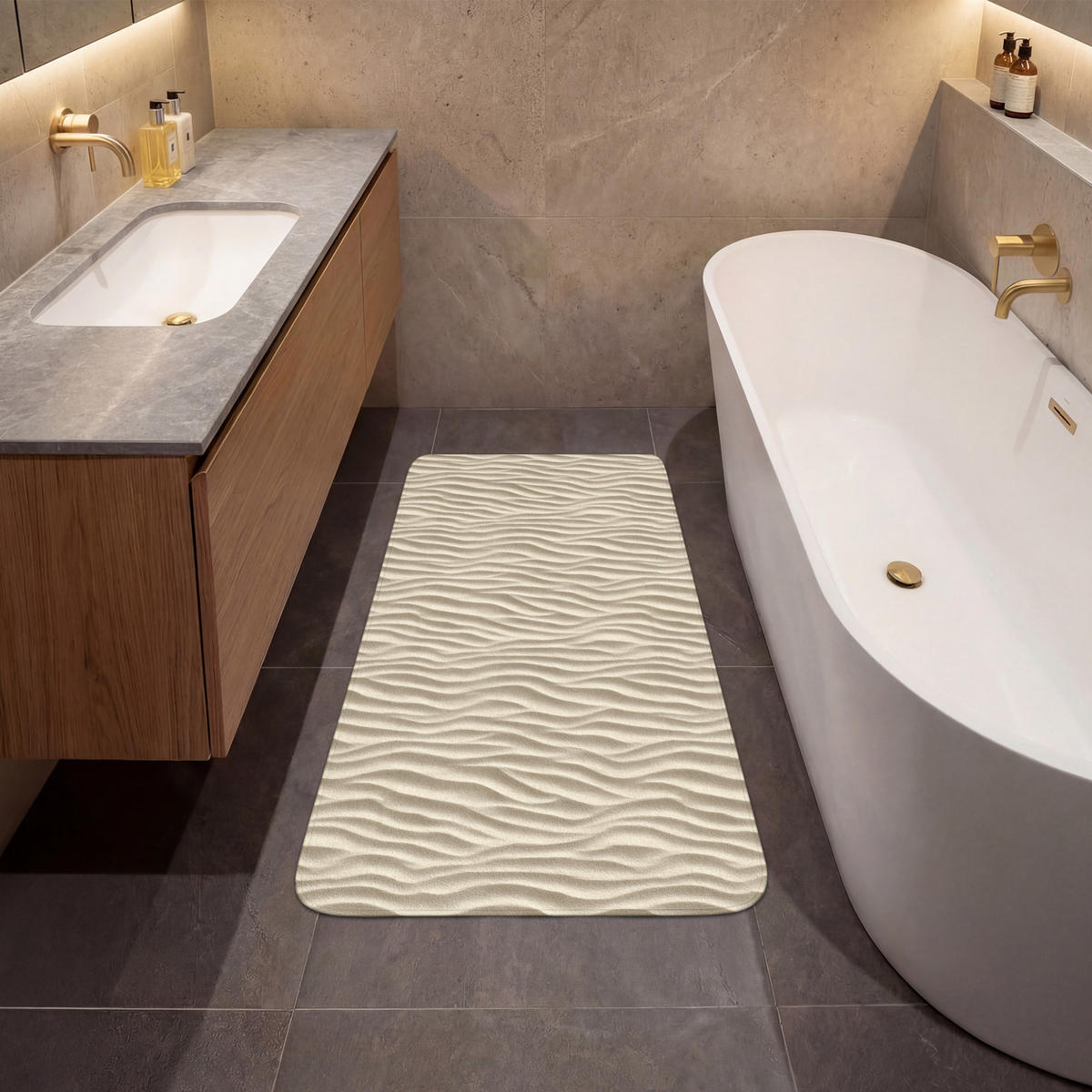 KÚPEĽŇOVÁ PREDLOŽKA Piesok - Vlny - Béžová 60x120 cm - béžová, textil/plast (60/120cm) - OnlyWow