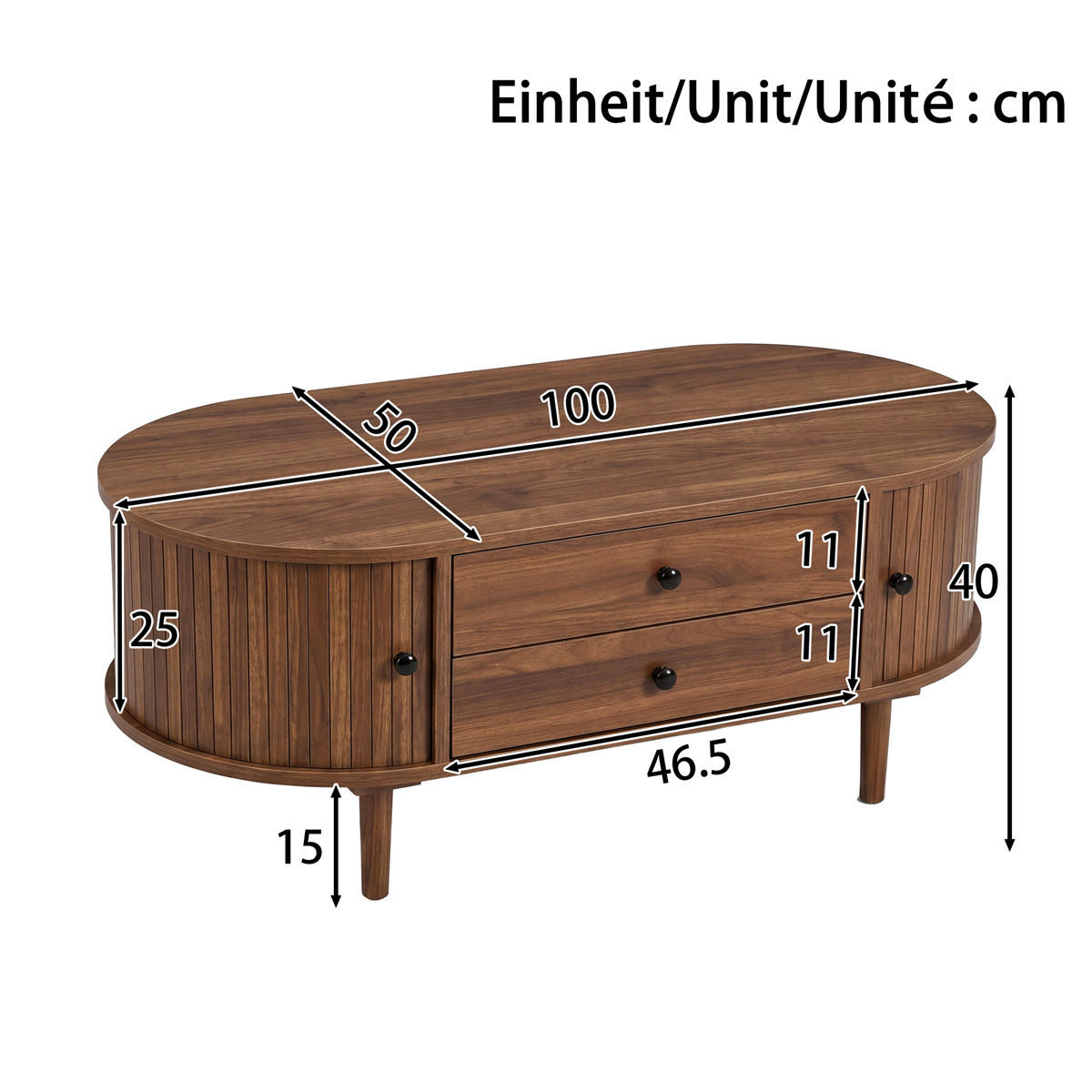 COUCHTISCH Oval Walnuss Schiebetür Stauraum - Walnussfarben, Holz (50/100/40cm) - Kaket