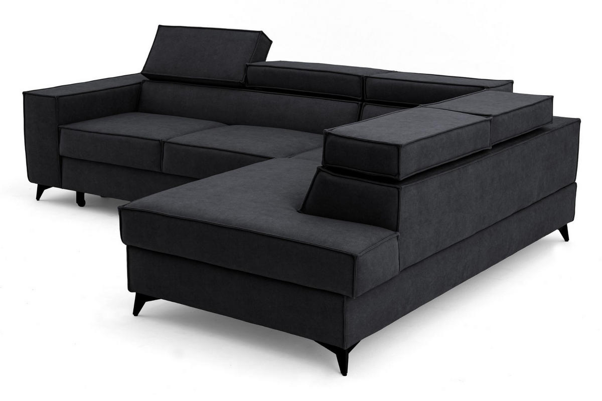 ECKSOFA PURE L Rechts mit Schlaffunktion 127x199 Velours Graphit - Graphitfarben/Schwarz, Holz/Textil (204/281cm) - Muffo