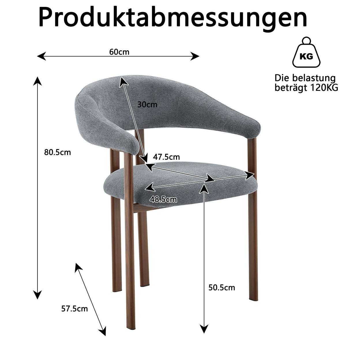 ESSZIMMERSTUHL 2ER-SET aus Stoff mit Metallbeinen, ergonomisch gepolstert im Fass-Design - Grau, Textil (60/80.5/57.5cm) - Urban Meuble