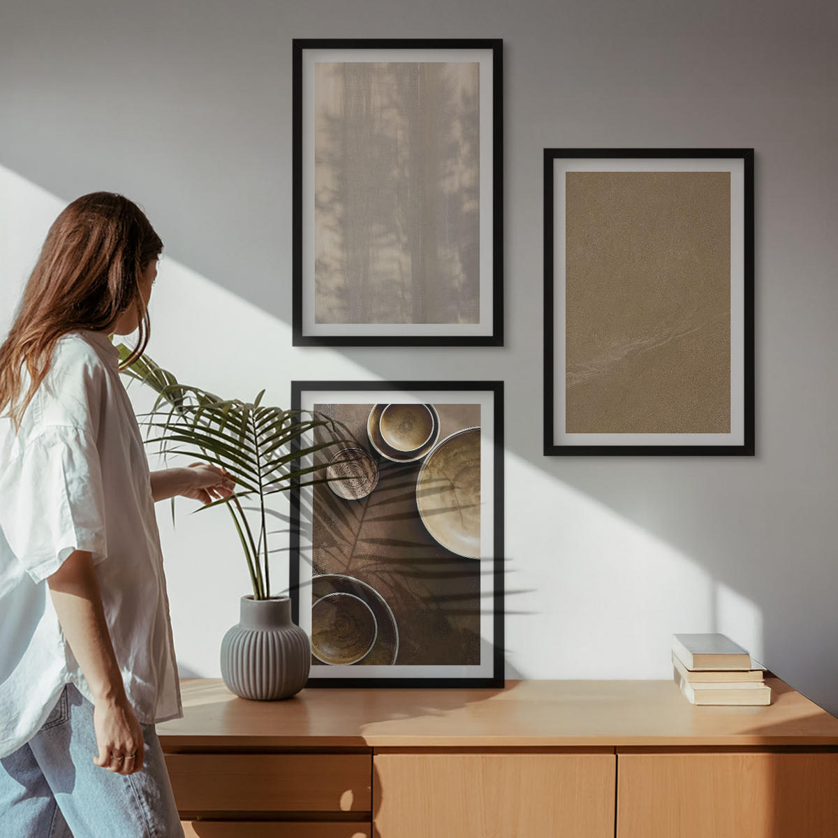 WANDBILDER 3er-Set - 40x60 cm Schwarzer Rahmen - Minimalistische Texturstrukturen - Schwarz, Kunststoff (40/60cm) - ArtPrintCave