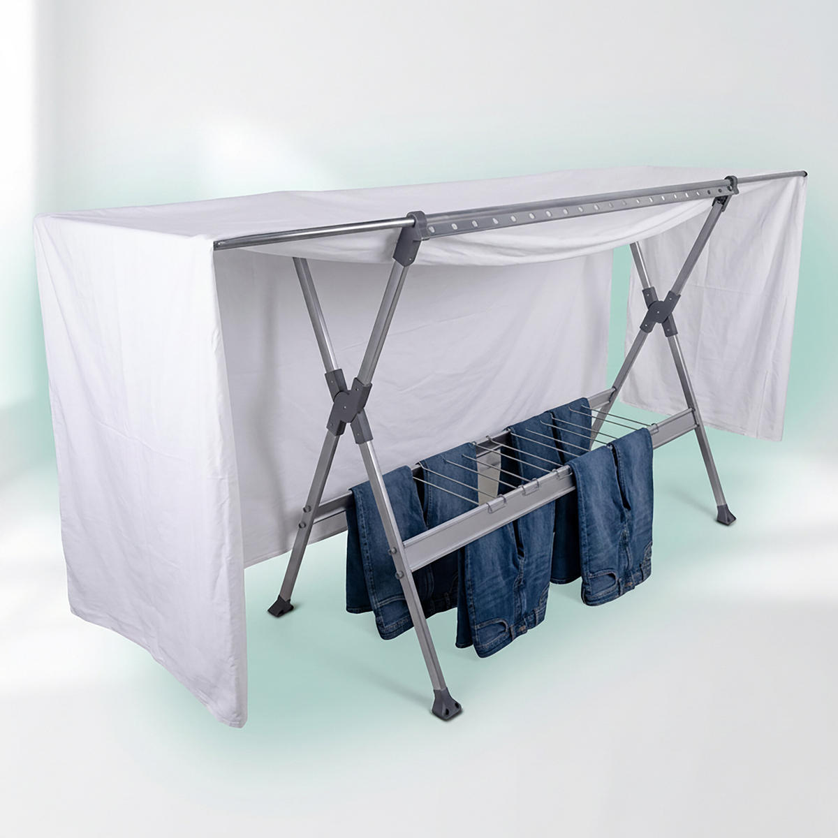 WÄSCHESTÄNDER Silber Aluminium klappbar Teleskop 126,5x150x76 cm - Silberfarben, Metall (250/126.5/76cm) - Relaxdays