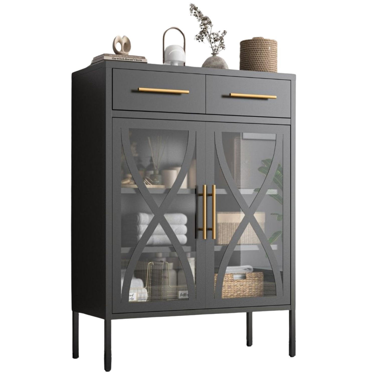 HIGHBOARD TORONTO Metall Schwarz Türen und Schubladen 80/35/110 cm - Schwarz, Metall (35/110/80cm) - Mein-Regal