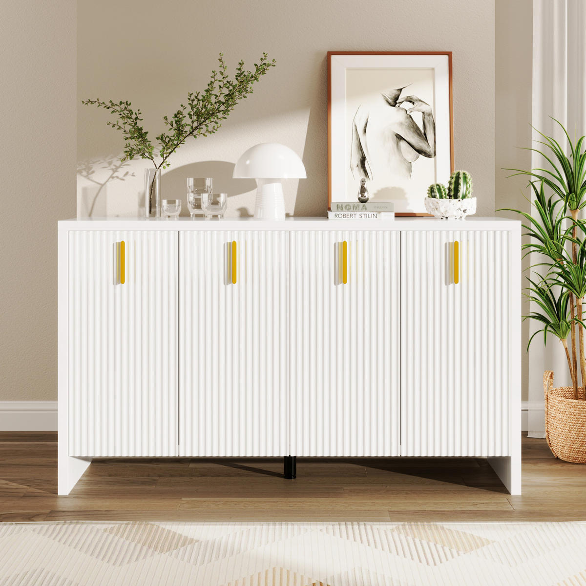 SIDEBOARD in Weiß mit verstellbaren Einlegeböden und goldenen Griffen, 140/38/80 cm, Weiß - Weiß, Holzwerkstoff (140/38/80cm) - Redom