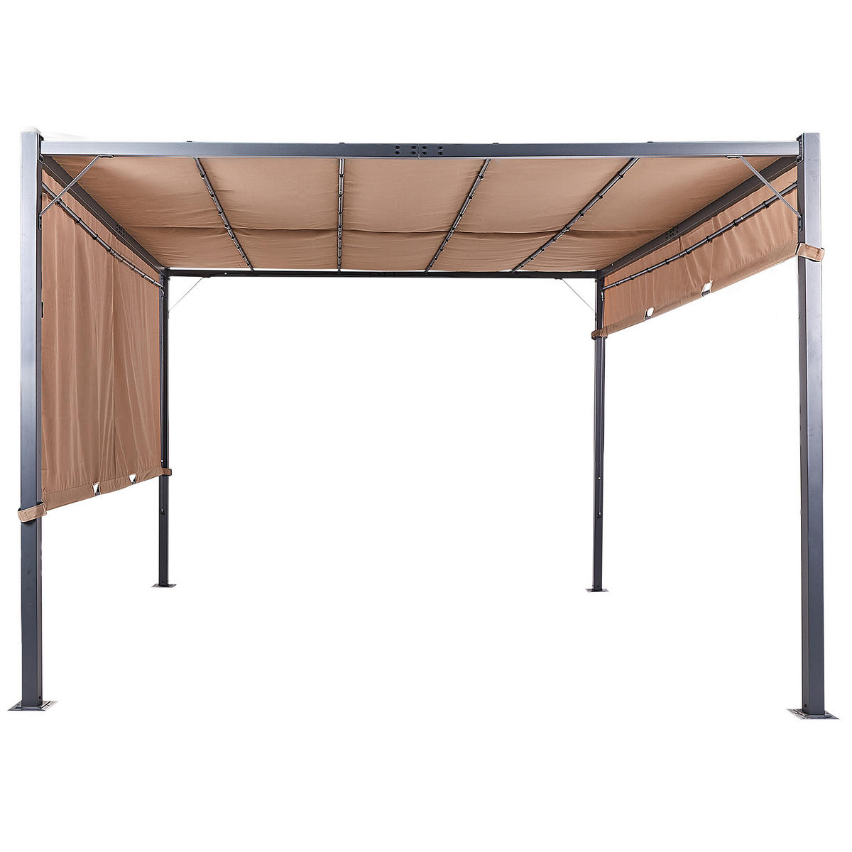 PERGOLA mit LED-Beleuchtung Stahl braun 310/310 cm Parga - Schwarz/Braun, Metall (310/215/310cm) - Beliani