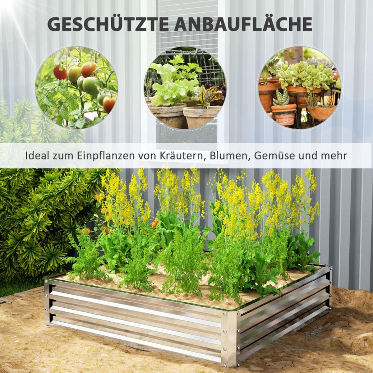 HOCHBEET 120/120/30 cm Silber (ohne Boden) - Silberfarben, Metall (120/30/120cm) - Oxeza