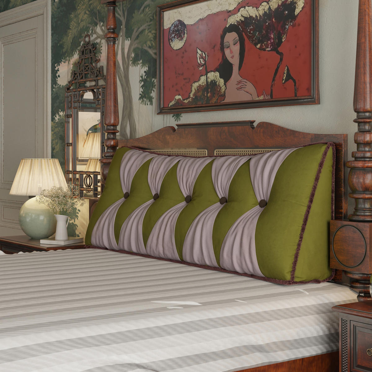 RÜCKENKISSEN Samt Ergonomisches Design Olivgrün 140cm - Grün, Textil (24/140cm) - Vercart