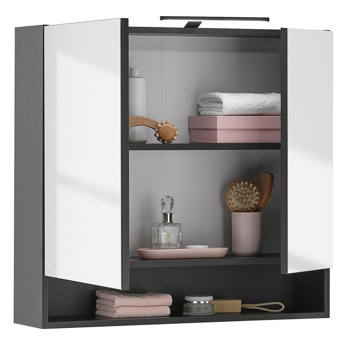 SPIEGELSCHRANK - Schwarz Struktur - Schwarz, Holzwerkstoff (80/75/20cm) - home24