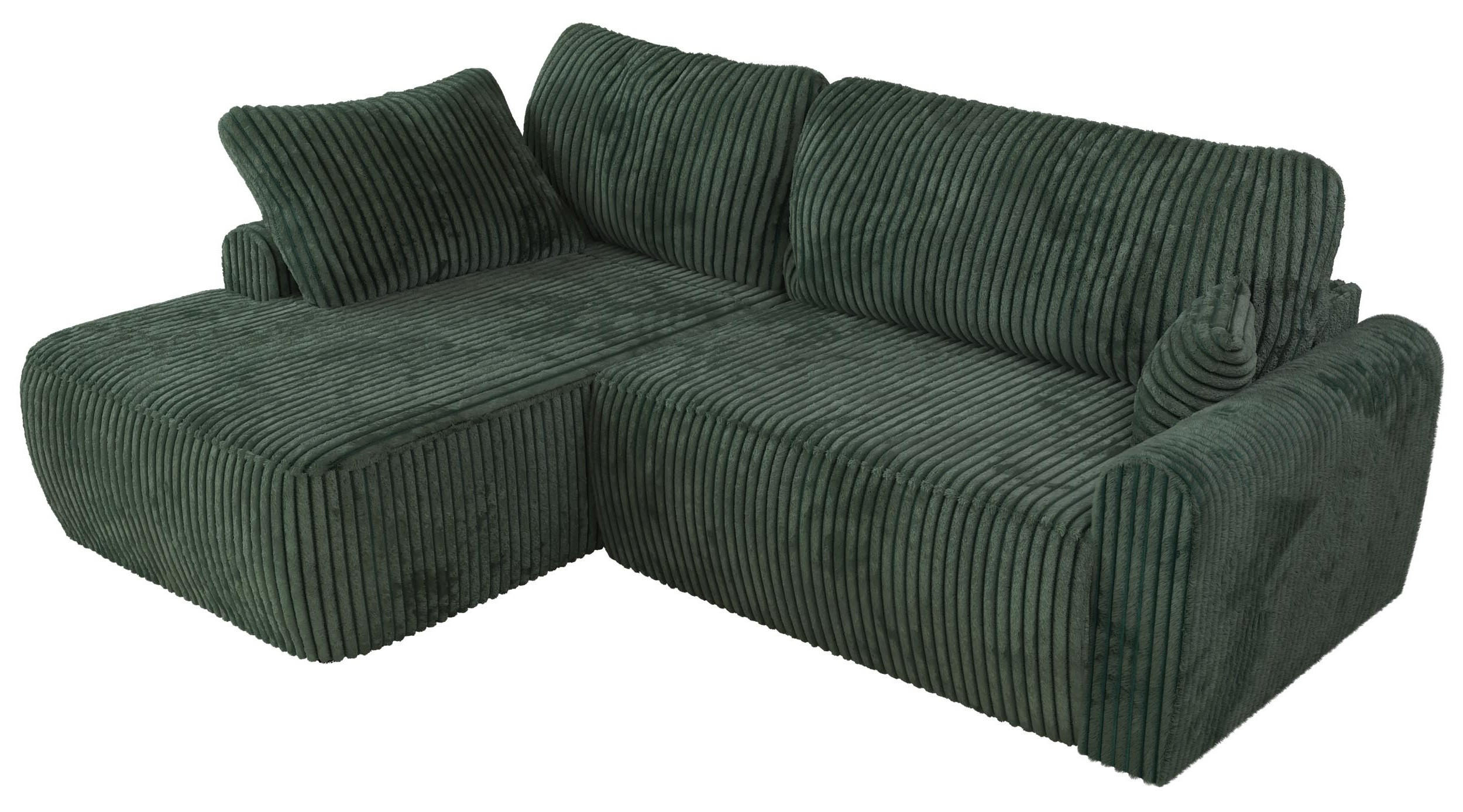 ECKSCHLAFSOFA CUBO L Grün Cord - links - Schwarz/Grün, Kunststoff/Textil (273/187cm) - MKS
