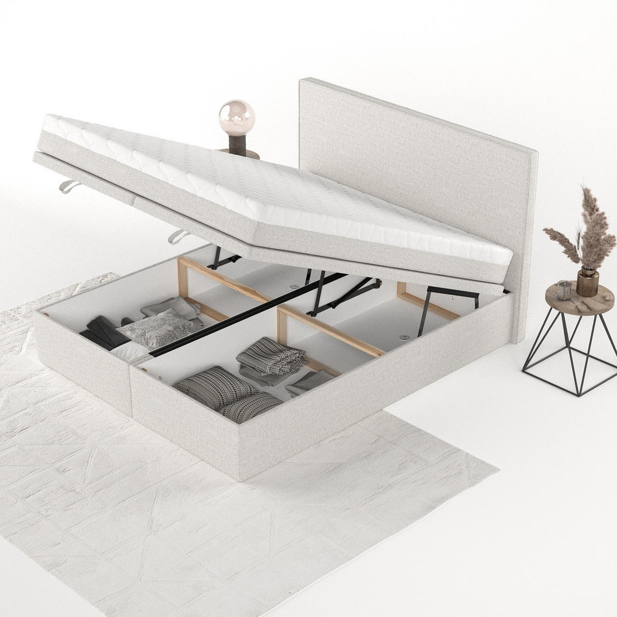 BOXBETT Zalla 180/200 cm Hellbeige im Riva Stoff - Sandfarben/Schwarz, Holz/Holzwerkstoff (180/200cm) - AltaBeds