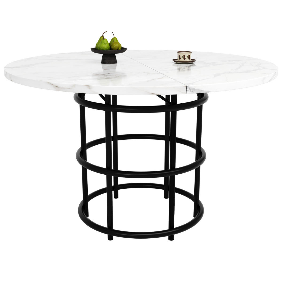 ESSTISCH 100x100x76 cm in Weiß und Schwarz aus MDF mit Marmoroptik auf schwarzem Metallgestell - Schwarz, Holzwerkstoff (100/100/76cm) - Modfu