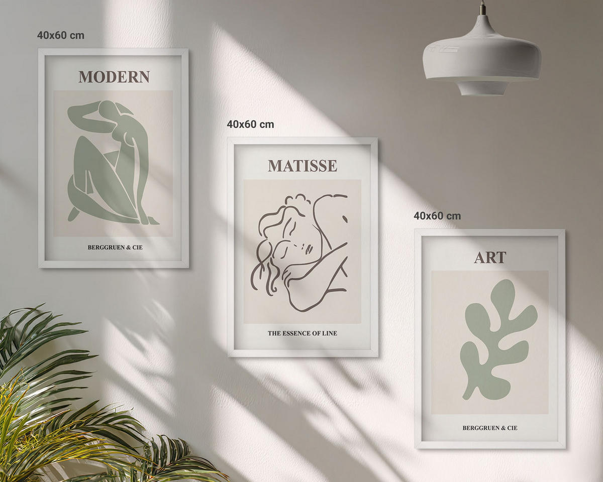 WANDBILDER 3er-Set - 40x60 cm Weißer Rahmen - Stilvolles Design mit Pflanzenmotiven - Weiß, Kunststoff (40/60cm) - ArtPrintCave