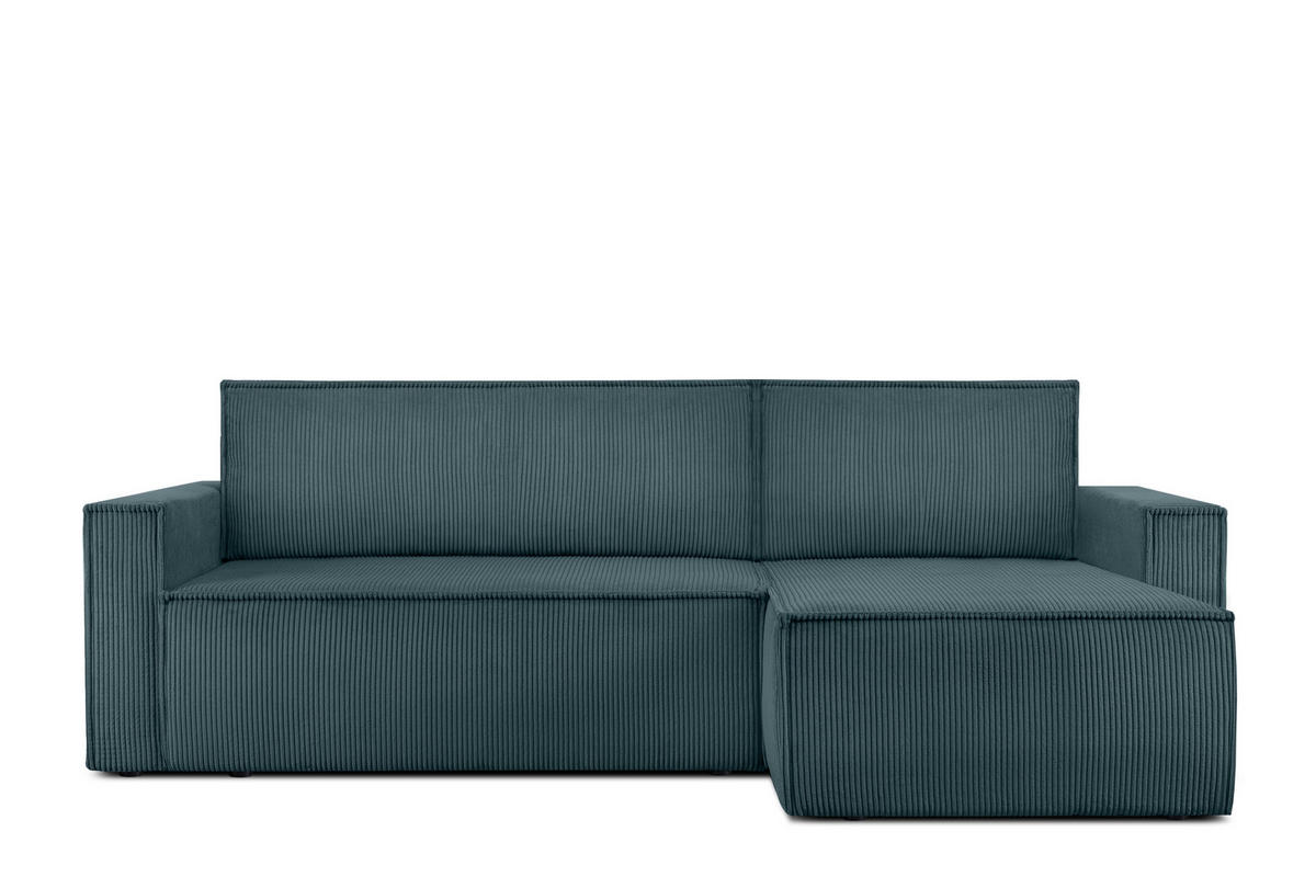 ECKSOFA-LINKS/RECHTS NAPI Schlaffunktion mit Cordbezug, Blau - Blau/Schwarz, Textil (246/148cm) - KONSIMO®